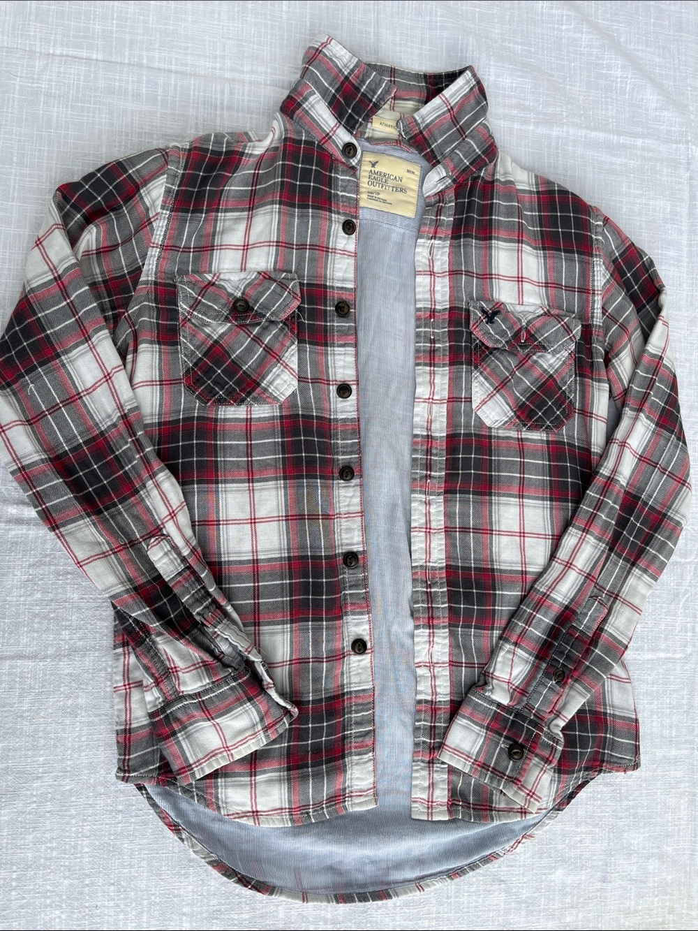 American Eagle Outfitters Red, Black & White Athletic Fit Plaid Cabincore Shirt